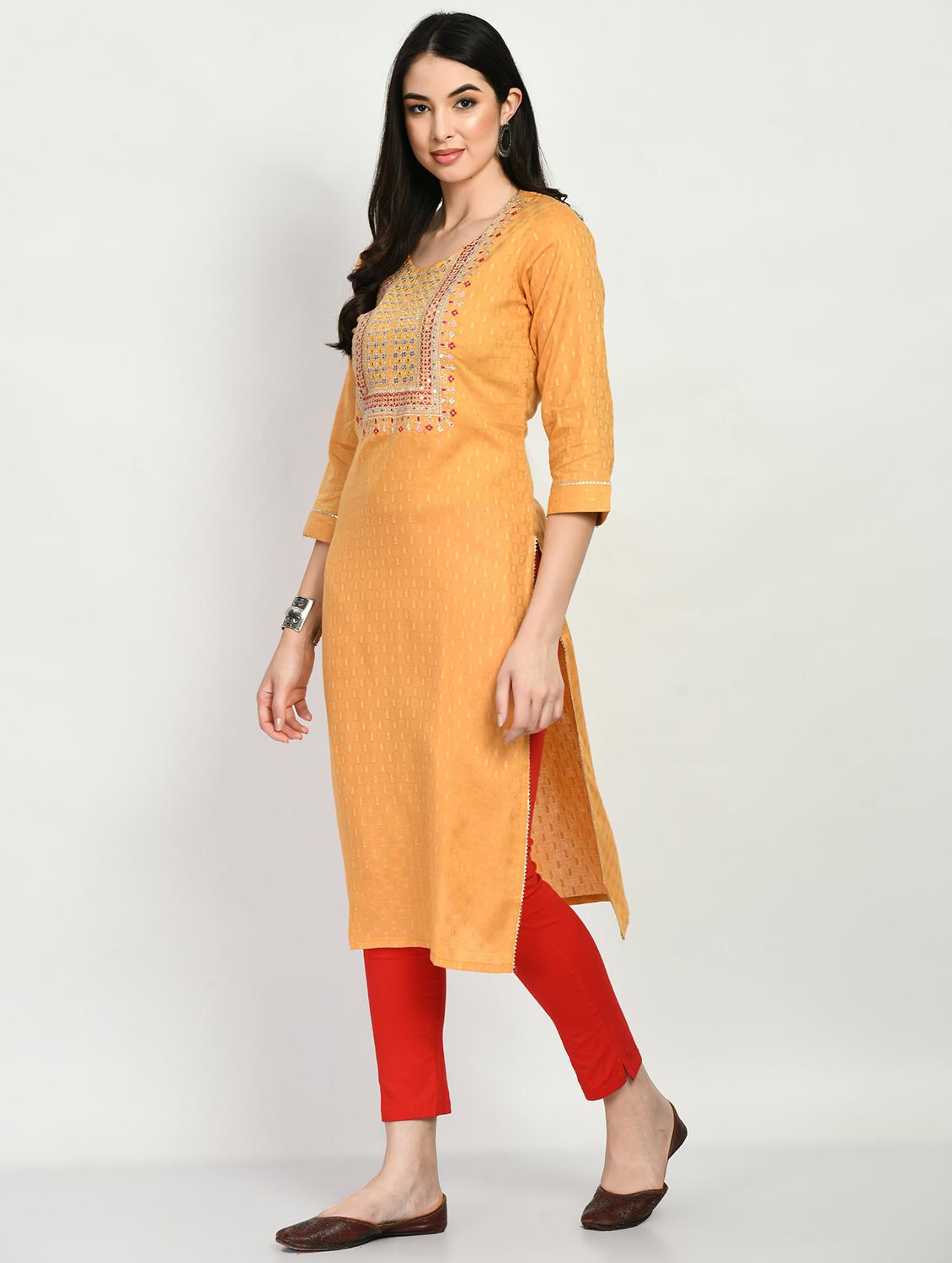 women orange round neck straight kurta - 20408033 - Standard Image - 1
