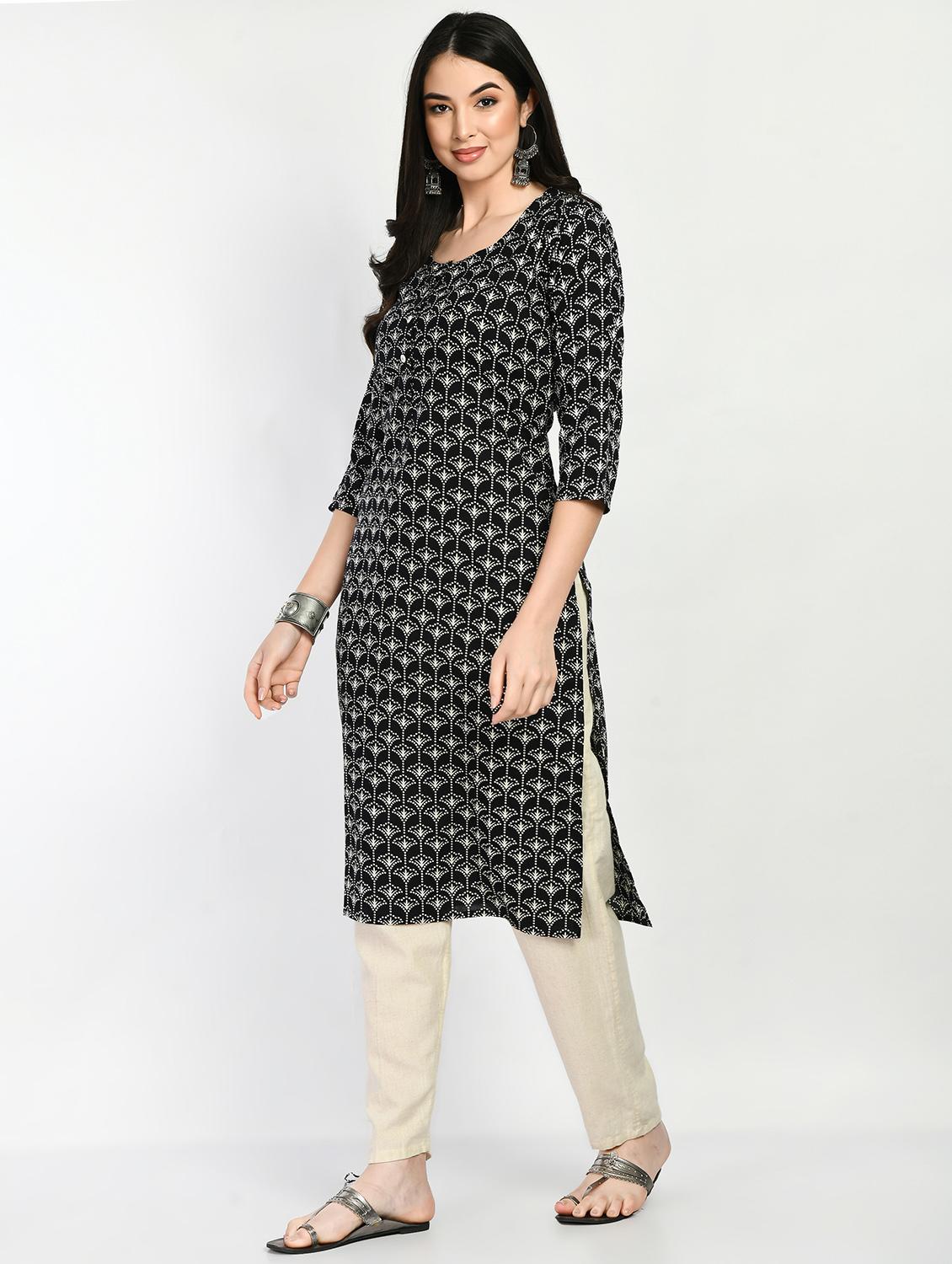 women black round neck straight kurta - 20408034 - Standard Image - 1
