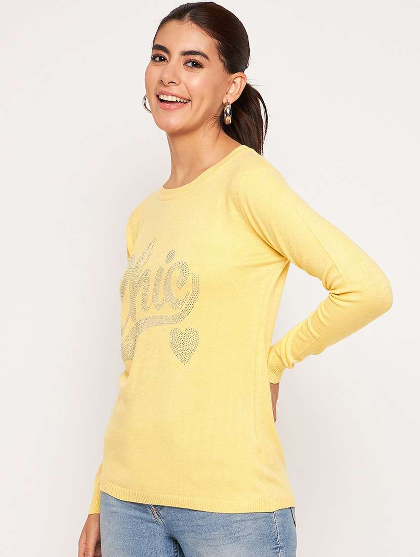 women yellow wool regular pullover - 20409210 -  Standard Image - 1
