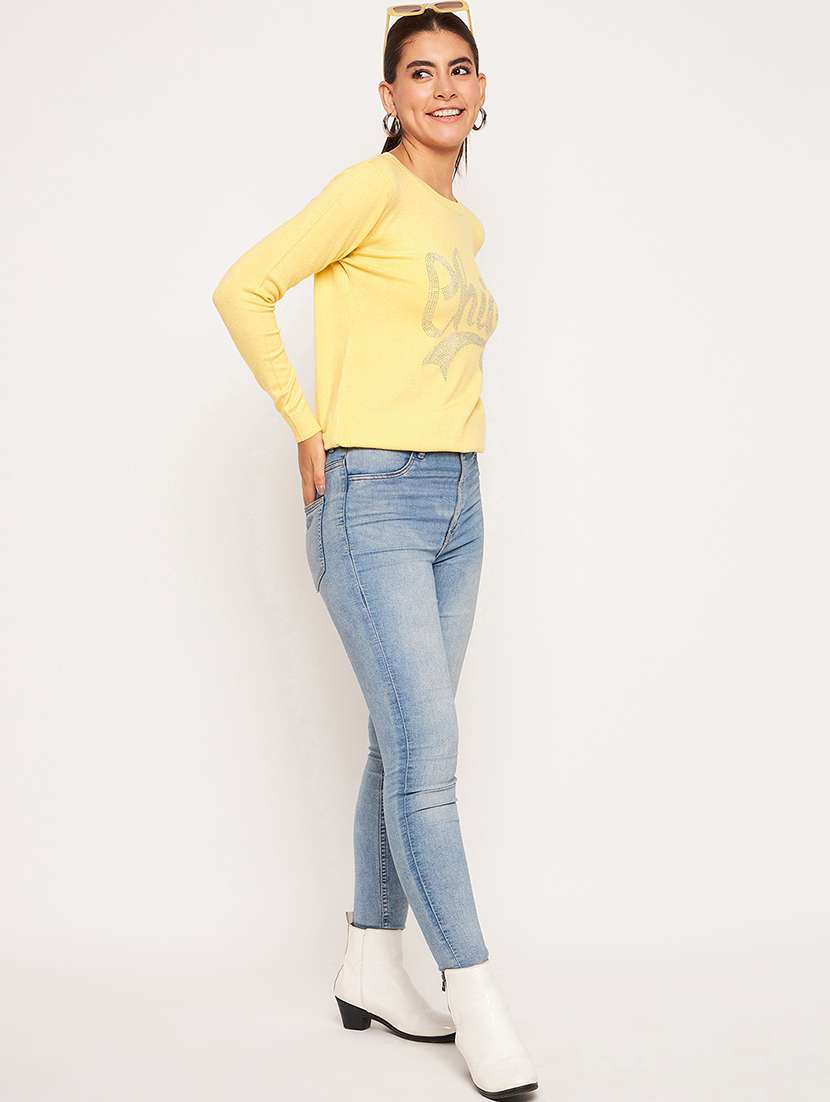 women yellow wool regular pullover - 20409210 -  Standard Image - 4