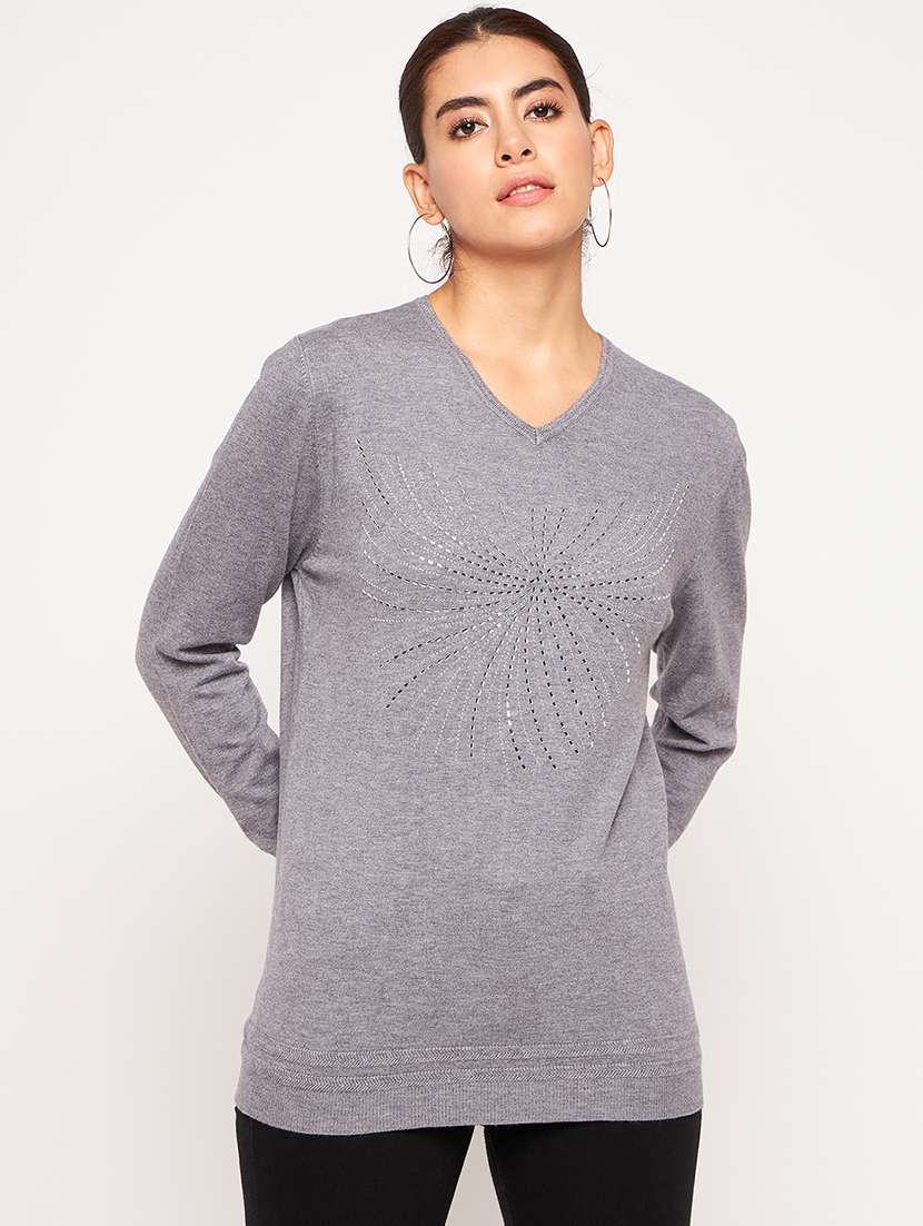 women grey wool regular pullover