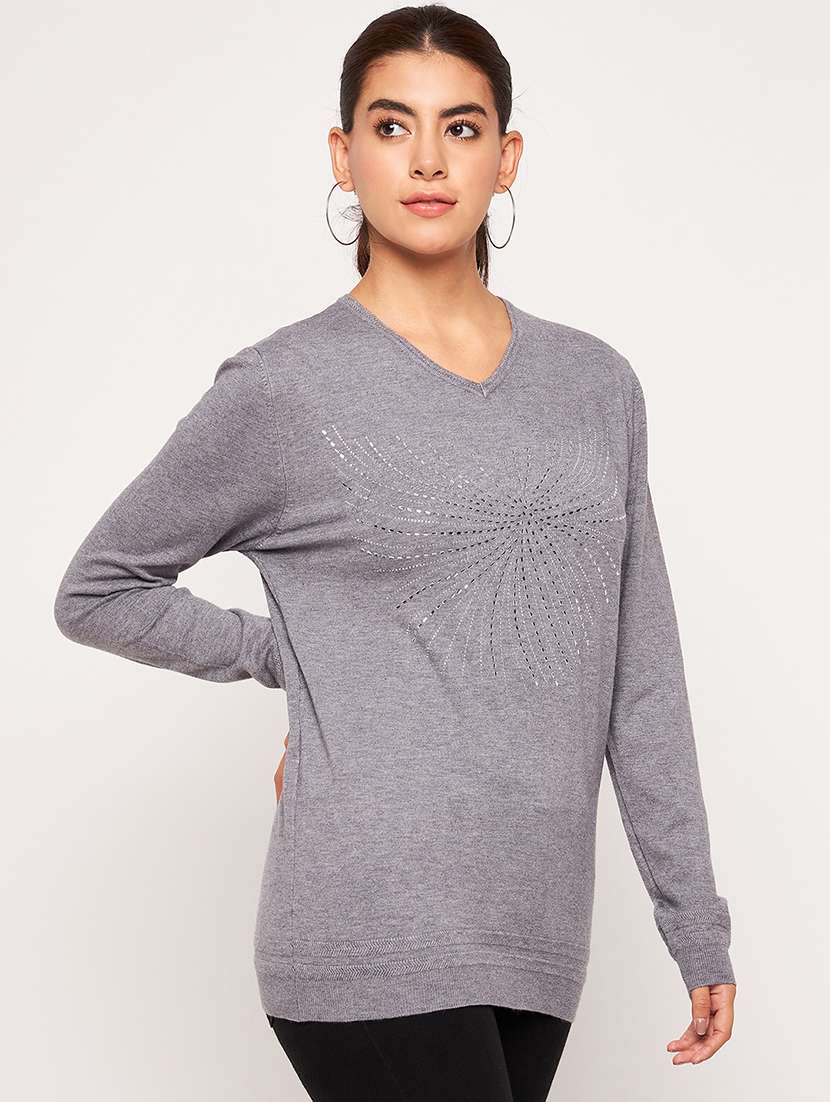 women grey wool regular pullover - 20409220 -  Standard Image - 1