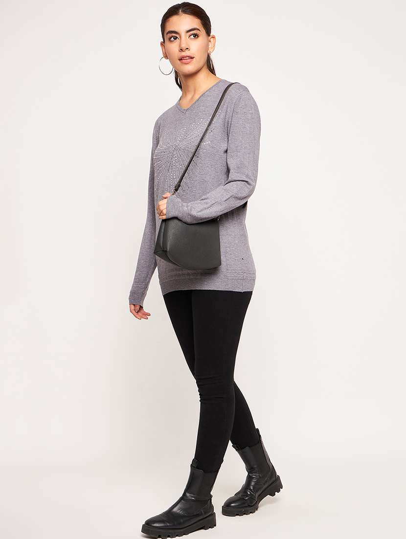 women grey wool regular pullover - 20409220 -  Standard Image - 4