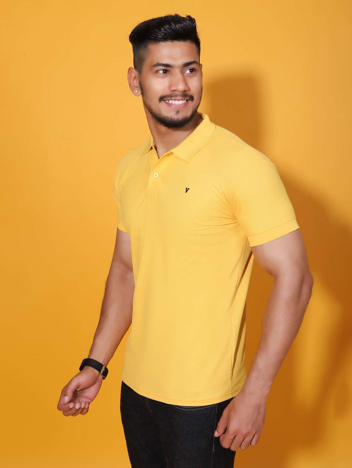 men solid mustard cotton blend polo t-shirt - 20409259 -  Standard Image - 1