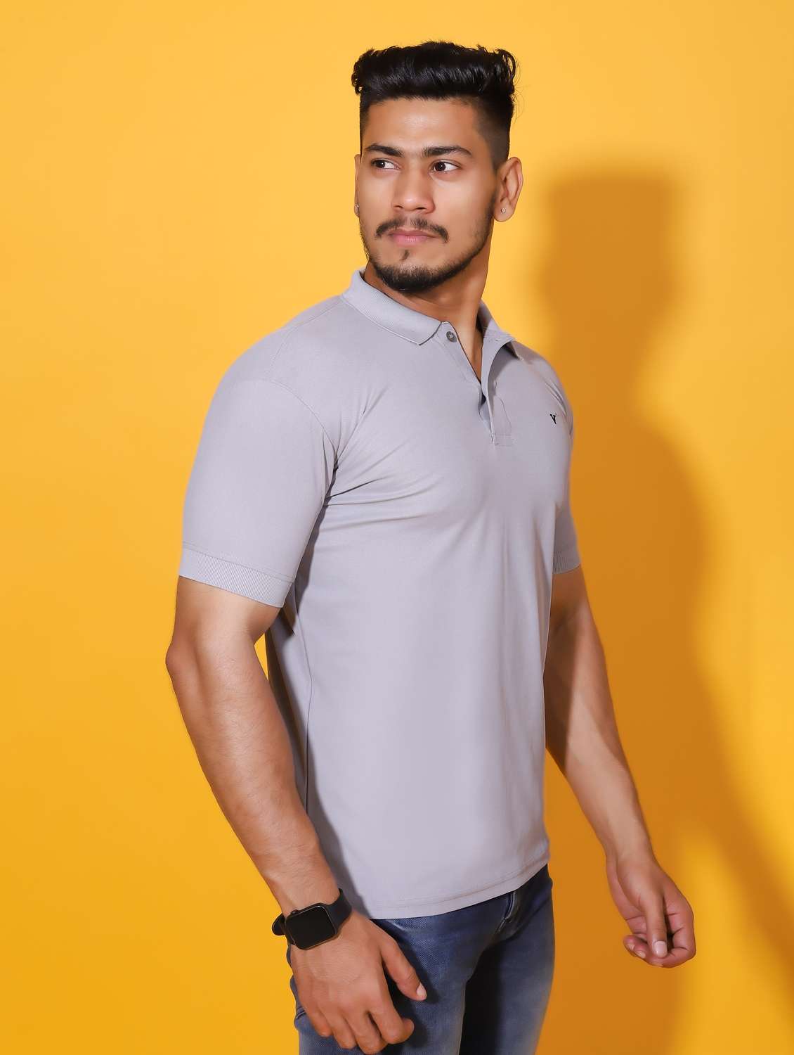 men grey solid polo t-shirt - 20409269 -  Standard Image - 1