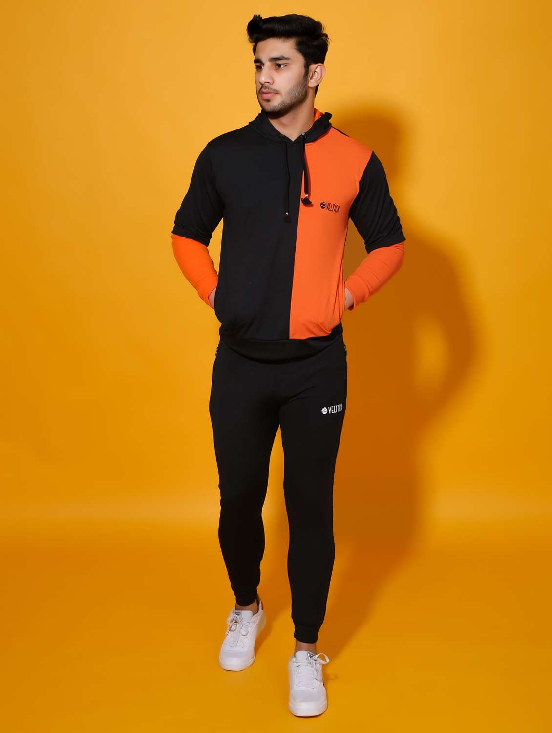 black color block ankle length track suit