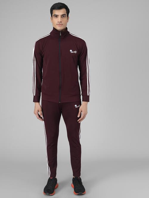 maroon taped ankle length track suit - 20409304 - Standard Image - 0