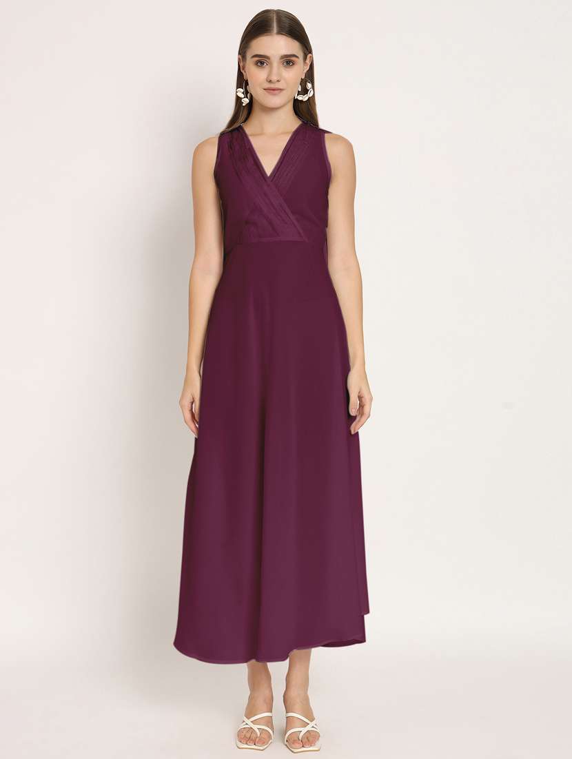 purple solid fit & flare sleeveless dress - 20409385 -  Standard Image - 1