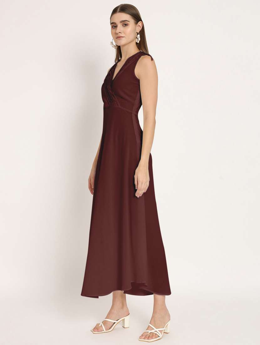 brown solid a-line sleeveless dress - 20409387 -  Standard Image - 1