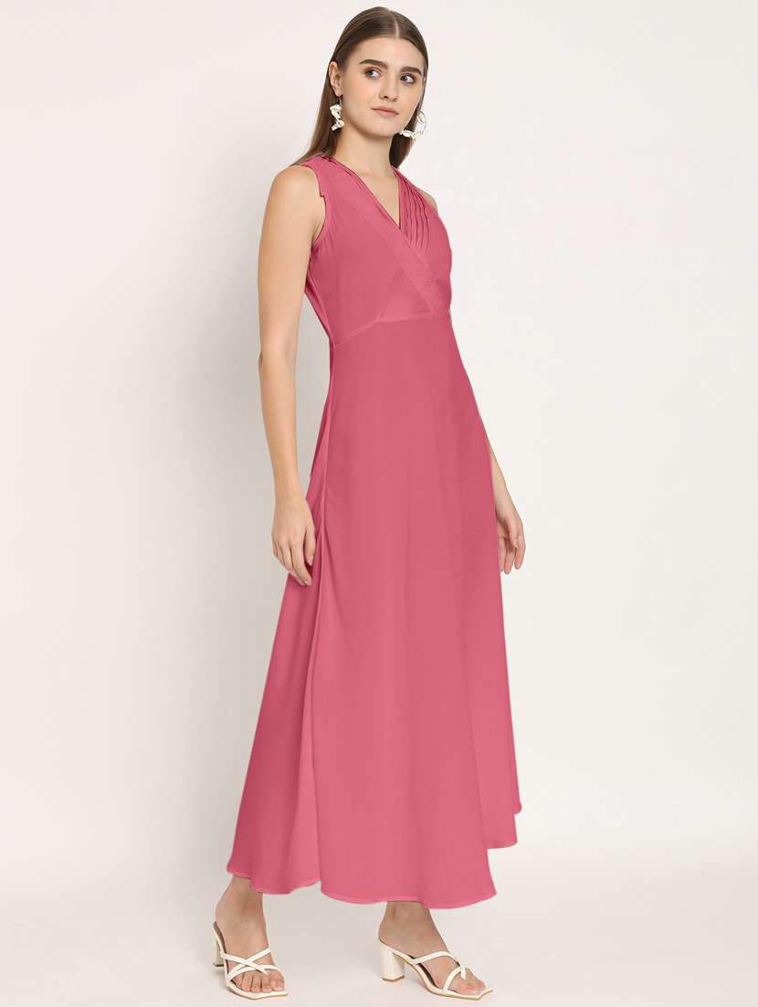 women dusty pink georgette a-line dress - 20409389 -  Standard Image - 1