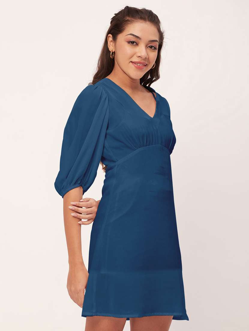 women blue georgette a-line dress - 20409393 -  Standard Image - 1