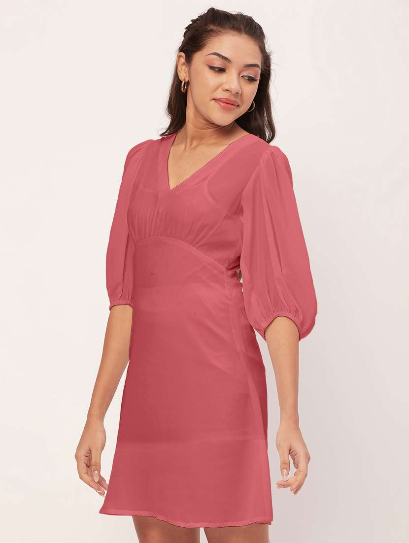 women dusty pink georgette a-line dress - 20409395 -  Standard Image - 1