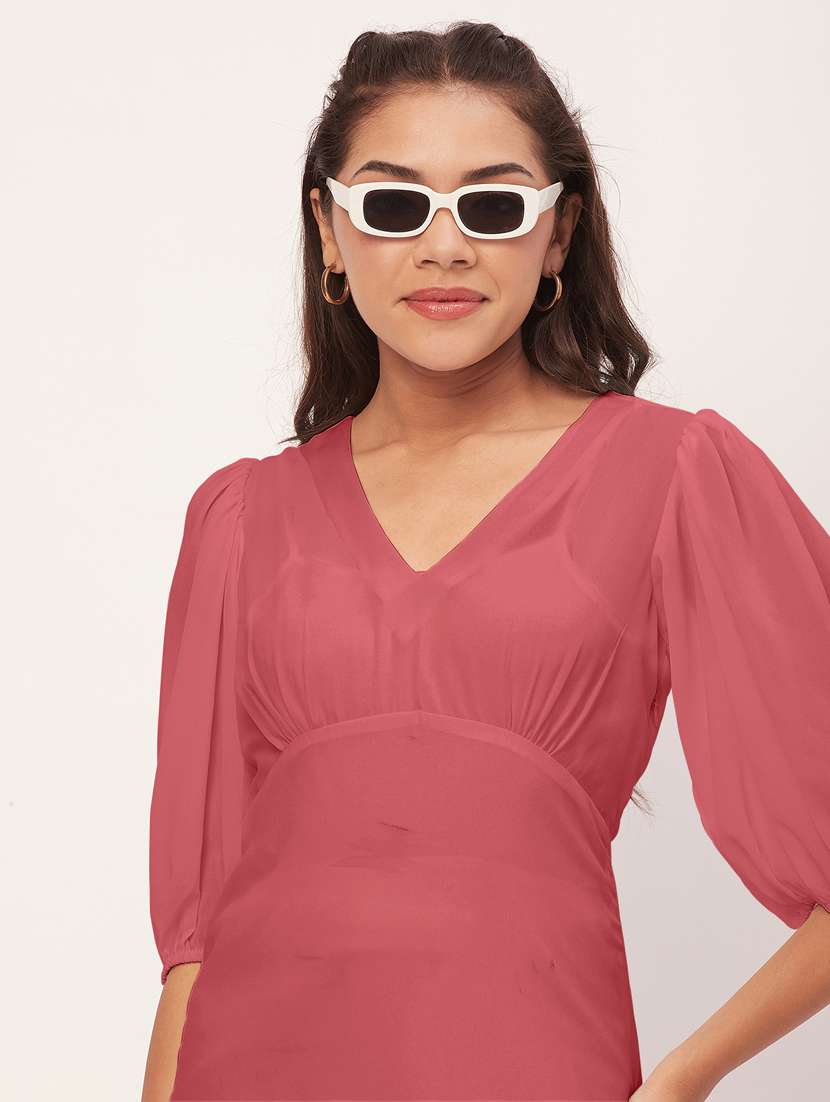 women dusty pink georgette a-line dress - 20409395 -  Standard Image - 4