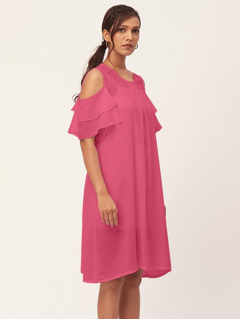 women pink georgette a-line dress - 20409398 -  Standard Image - 1