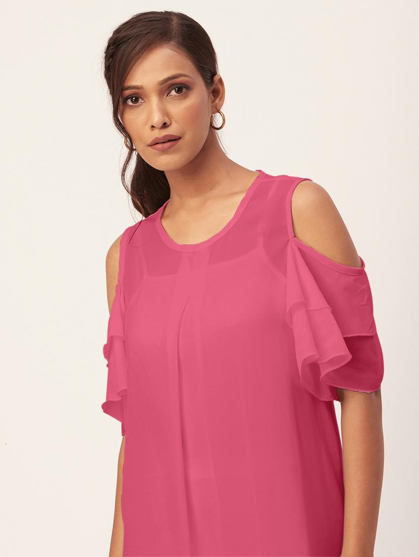 women pink georgette a-line dress - 20409398 - Standard Image - 4