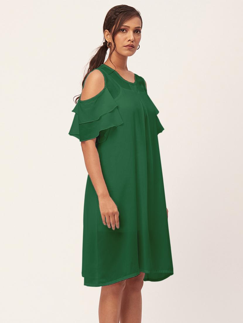 women green georgette a-line dress - 20409399 -  Standard Image - 1