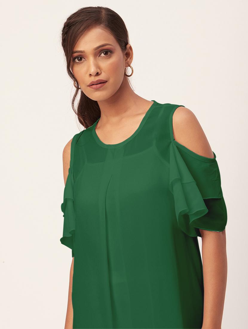 women green georgette a-line dress - 20409399 - Standard Image - 4