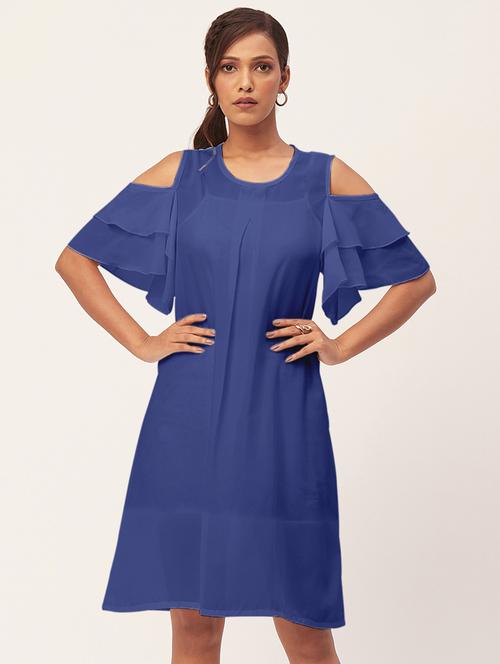 blue solid bell sleeves a-line dress - 20409400 -  Standard Image - 0