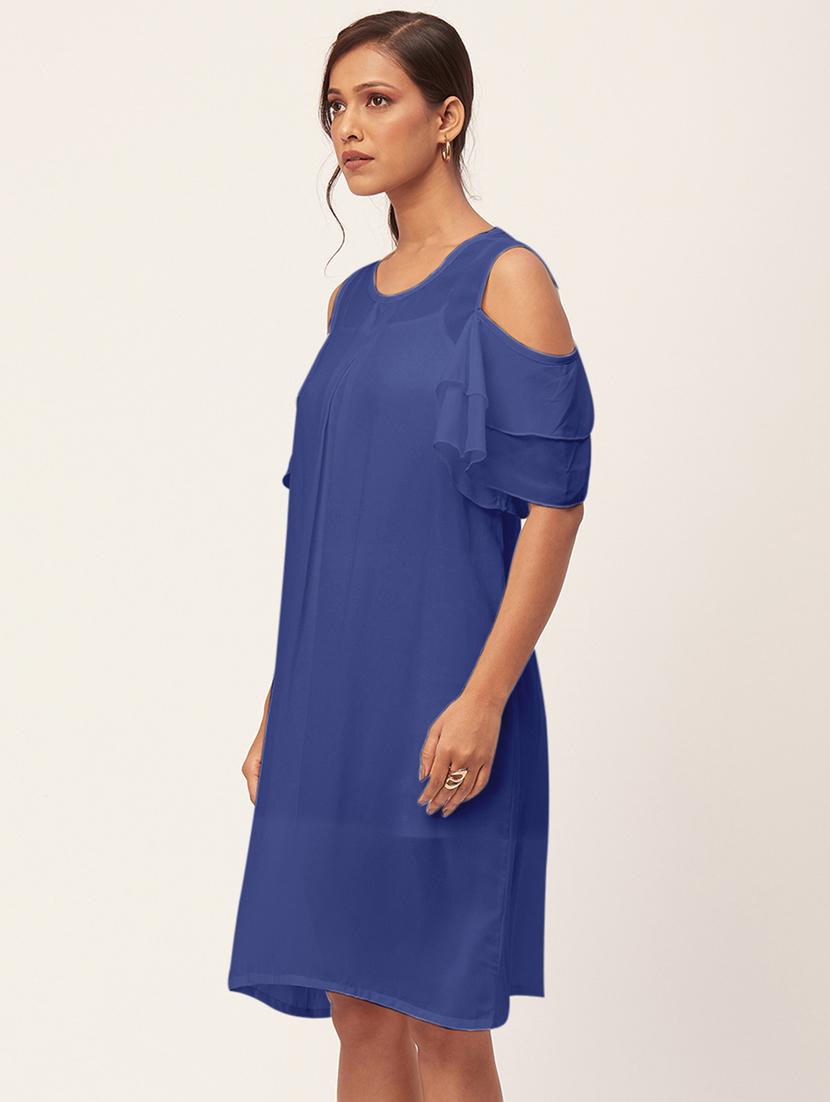 blue solid bell sleeves a-line dress - 20409400 -  Standard Image - 1