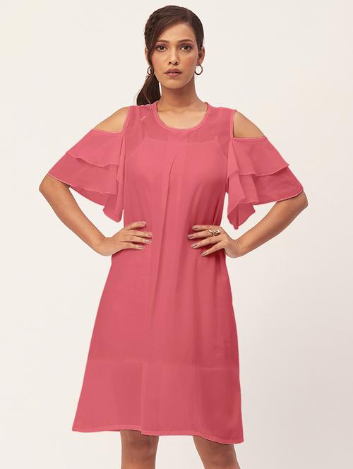 pink solid bell sleeves a-line dress - 20409404 - Standard Image - 0
