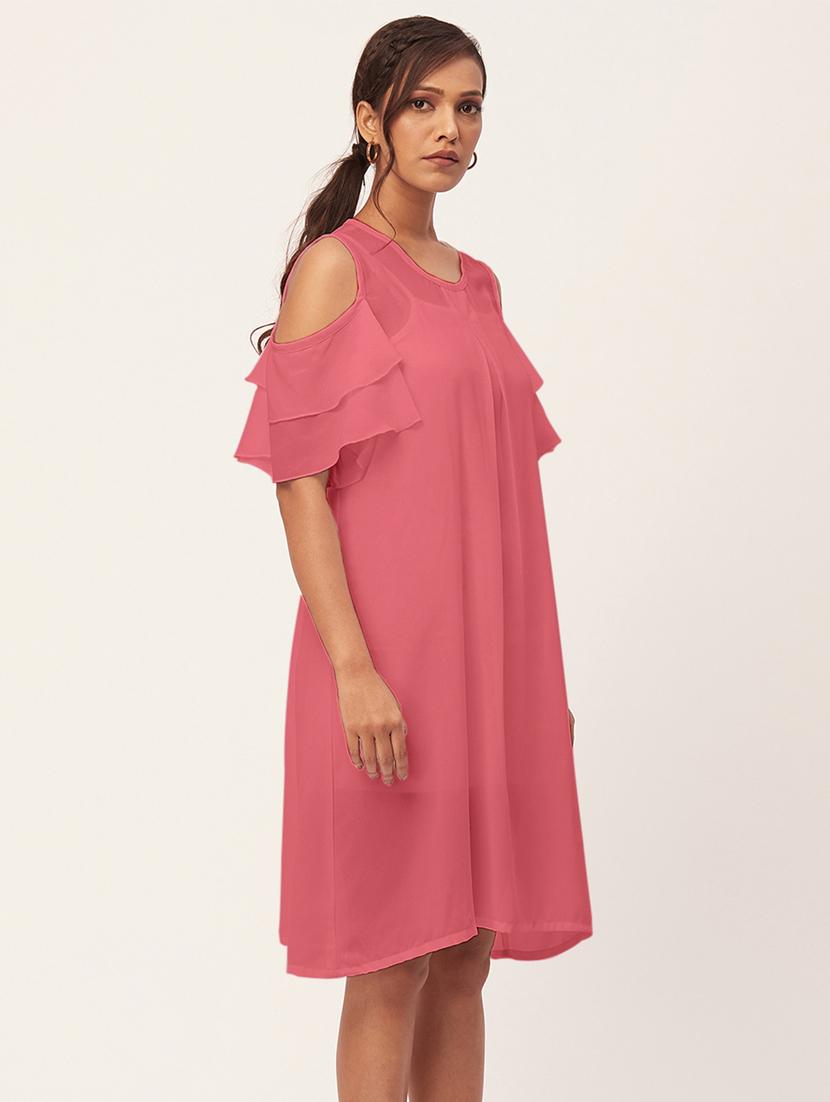 pink solid bell sleeves a-line dress - 20409404 - Standard Image - 1