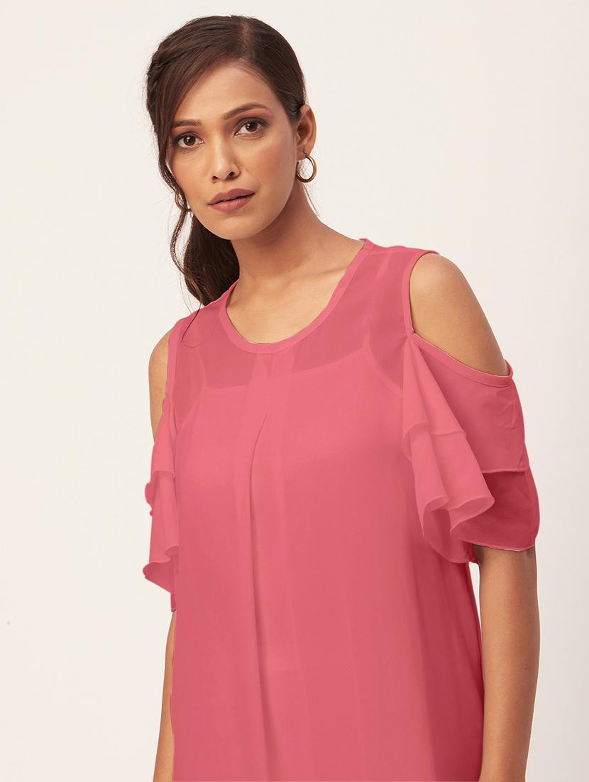 pink solid bell sleeves a-line dress - 20409404 - Standard Image - 4