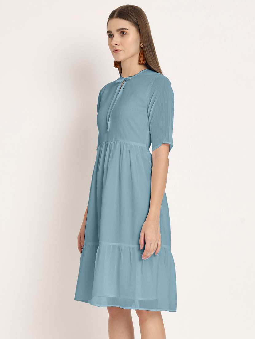 women blue poly chiffon tiered dress  - 20409405 -  Standard Image - 1