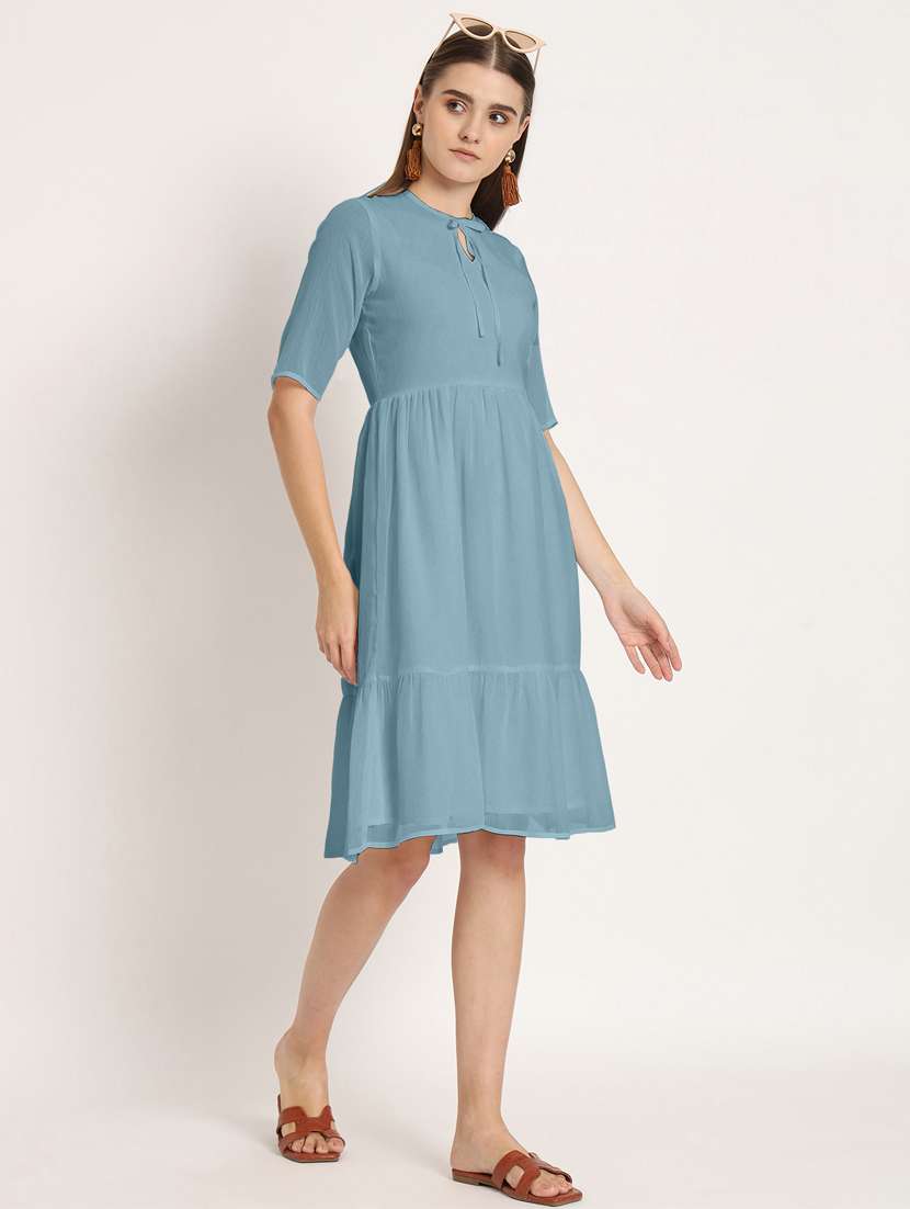 women blue poly chiffon tiered dress  - 20409405 -  Standard Image - 4