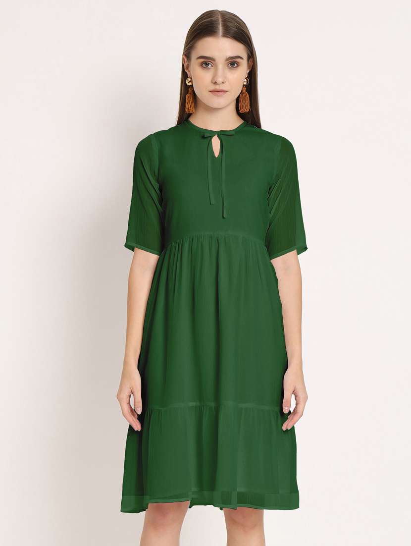 women green poly chiffon tiered dress
