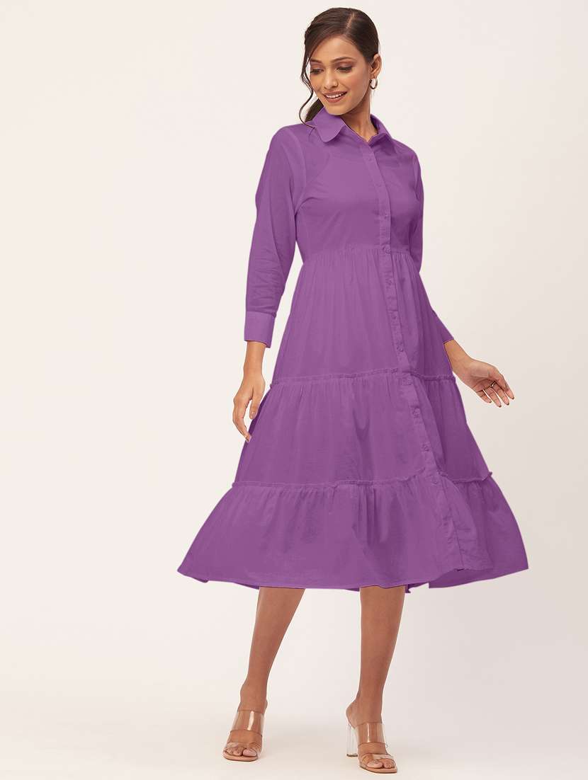 women purple cotton tiered dress dress