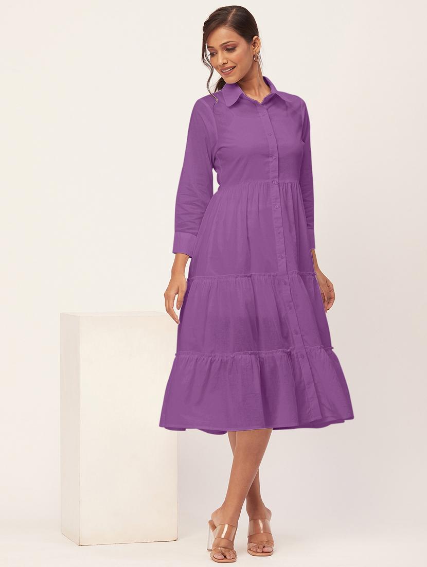 women purple cotton tiered dress dress - 20409411 -  Standard Image - 1