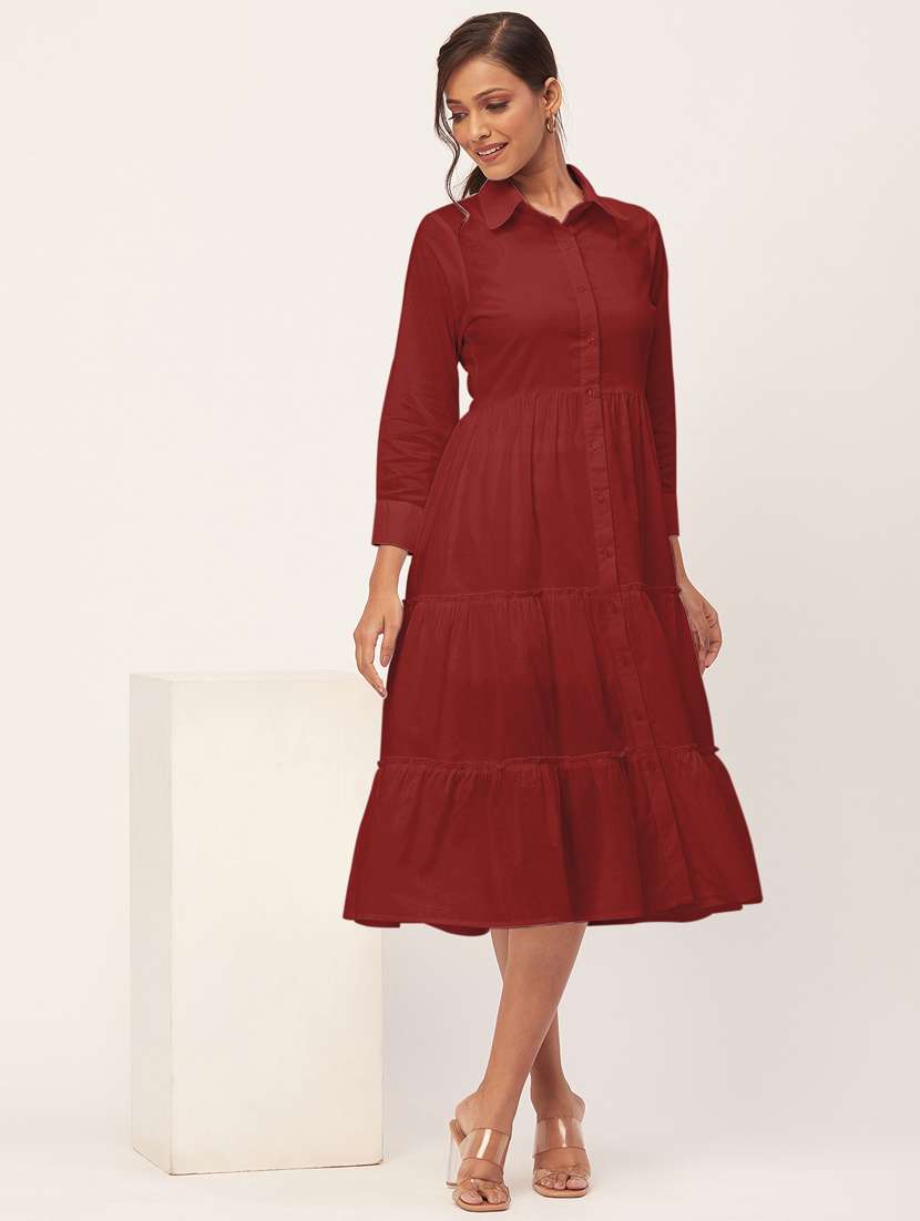 women red cotton tiered dress  - 20409414 -  Standard Image - 1