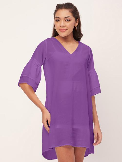 women purple georgette a-line dress - 20409417 - Standard Image - 0