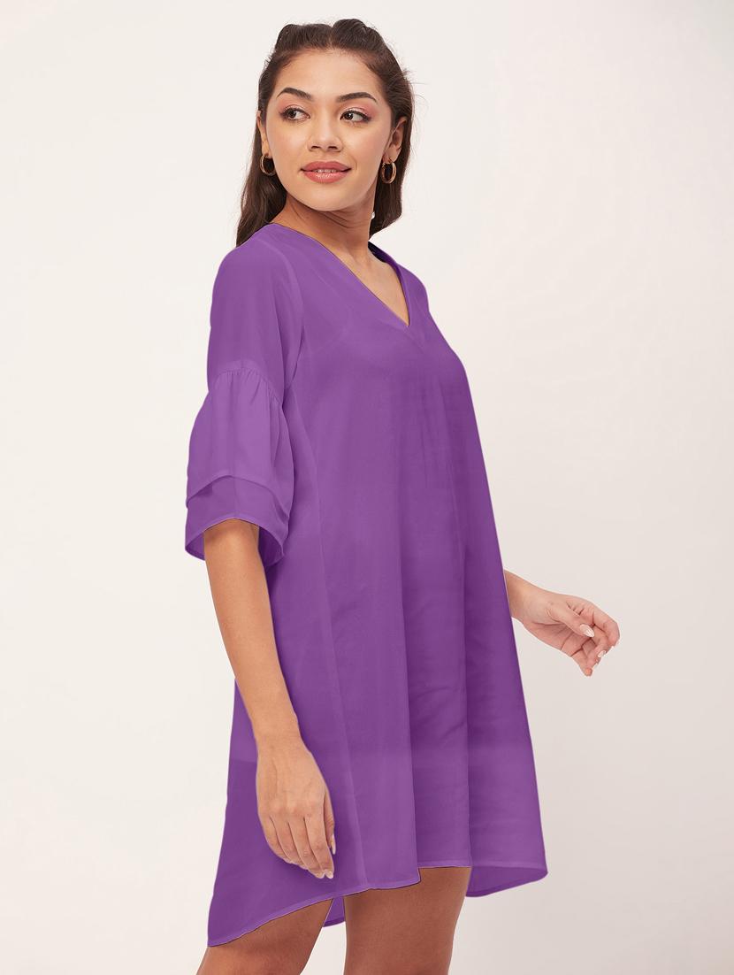 women purple georgette a-line dress - 20409417 - Standard Image - 1