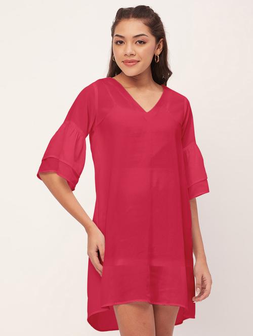 pink solid bell sleeves a-line dress - 20409420 -  Standard Image - 0