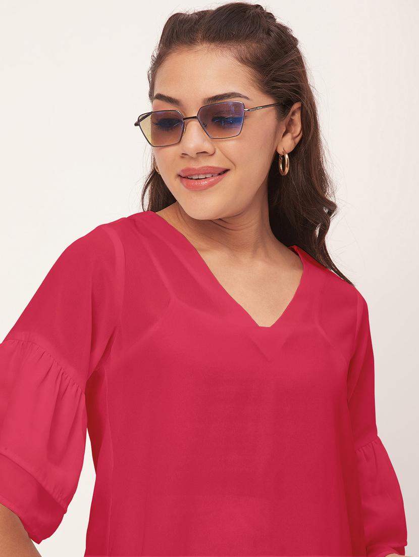 pink solid bell sleeves a-line dress - 20409420 - Standard Image - 4