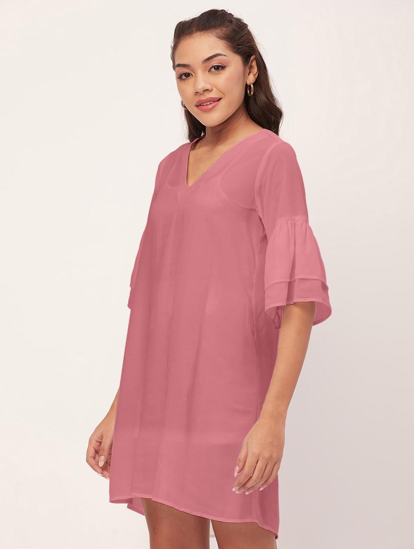 rosewater solid bell sleeves a-line dress - 20409421 -  Standard Image - 1
