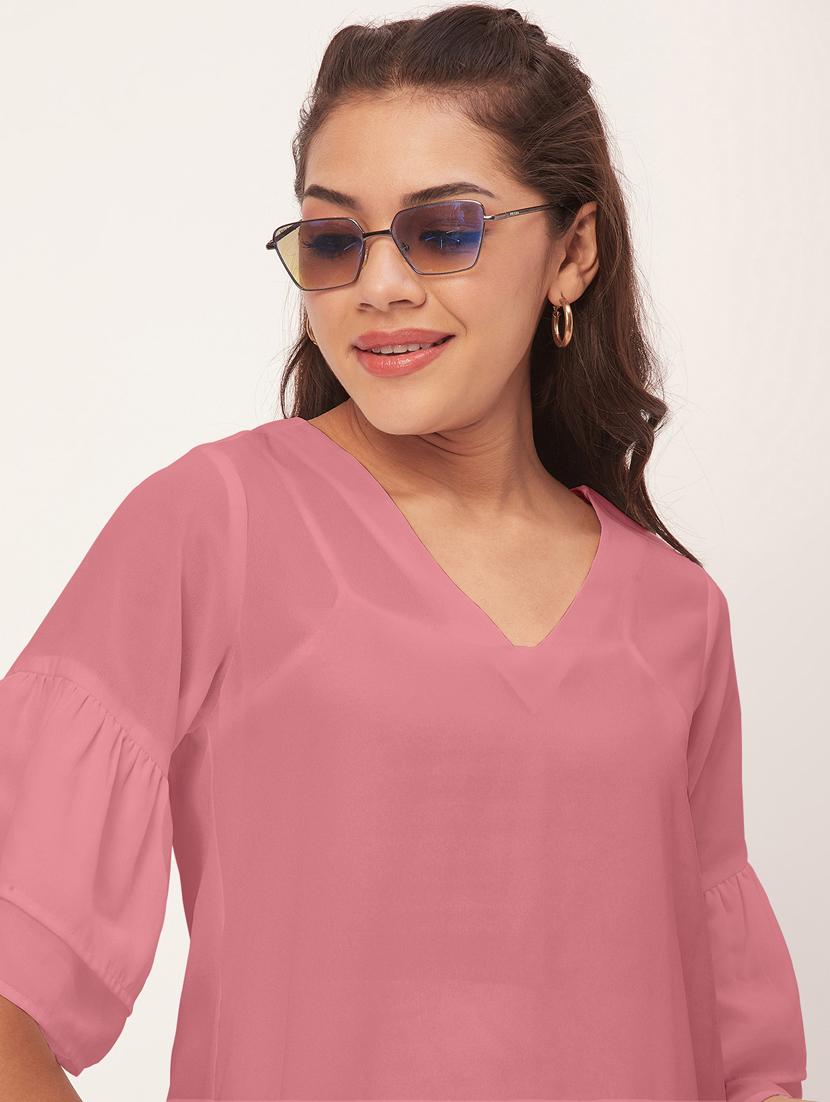 rosewater solid bell sleeves a-line dress - 20409421 - Standard Image - 4