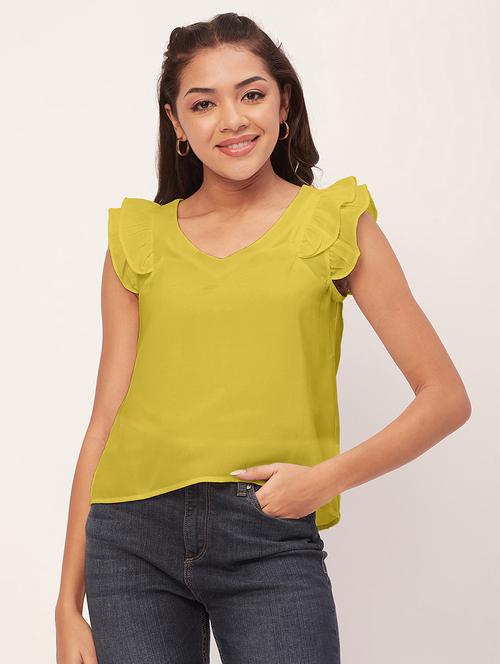 women yellow poly moss straight top - 20409557 -  Standard Image - 0