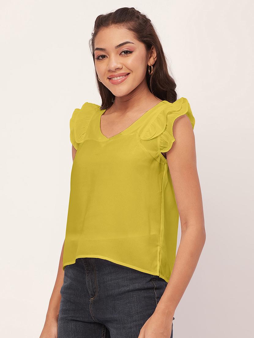women yellow poly moss straight top - 20409557 -  Standard Image - 1