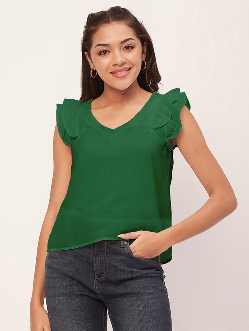 women green poly moss straight top - 20409558 -  Standard Image - 0