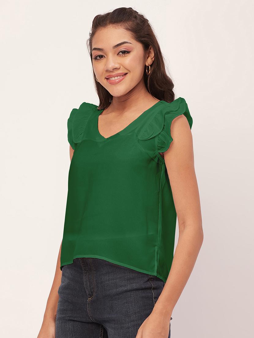 women green poly moss straight top - 20409558 -  Standard Image - 1