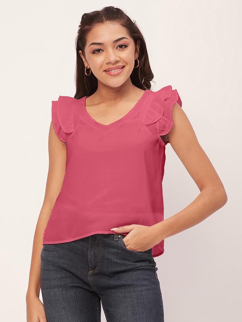 women green poly moss straight top - 20409559 - Zoom Image - 0