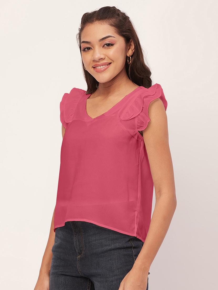 women green poly moss straight top - 20409559 - Standard Image - 1