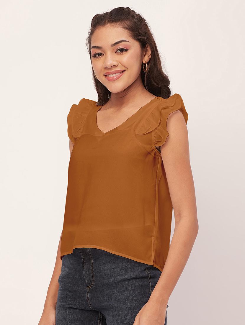 women brown poly moss straight top - 20409560 -  Standard Image - 1