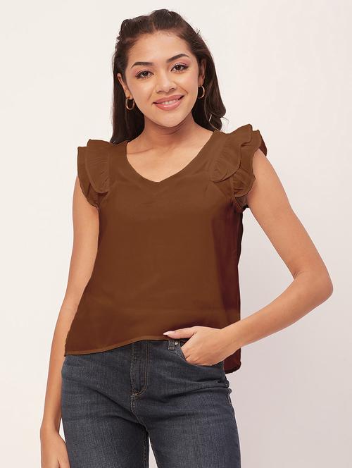 women brown poly moss straight top - 20409564 -  Standard Image - 0