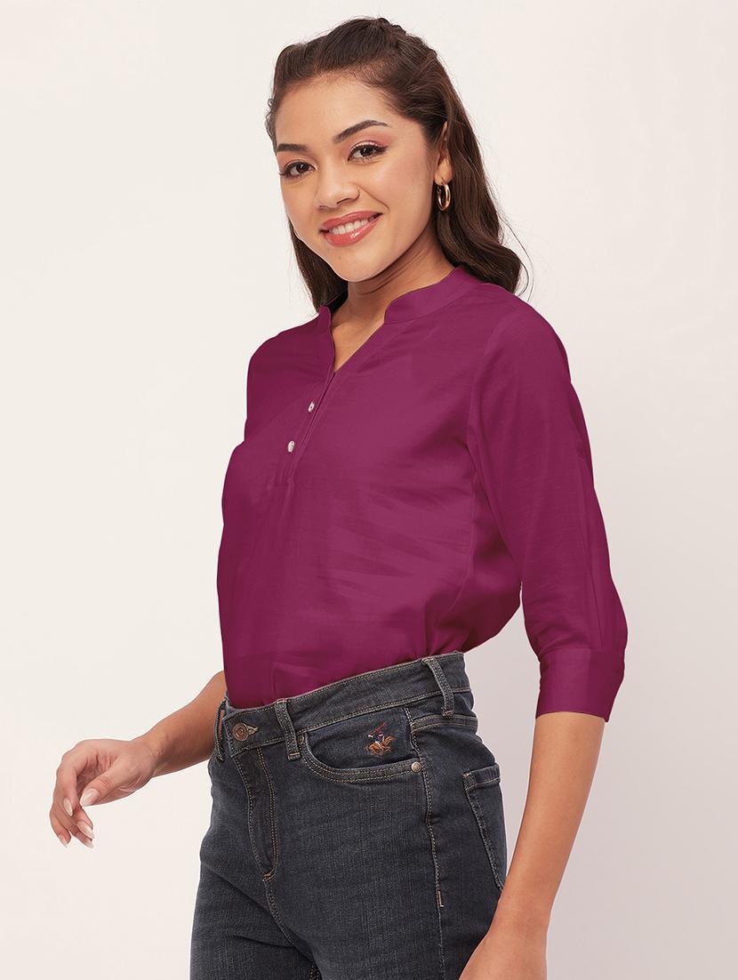 women pink satin regular top - 20409566 - Standard Image - 1