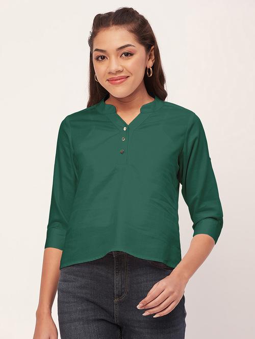 women green satin regular top - 20409567 - Standard Image - 0
