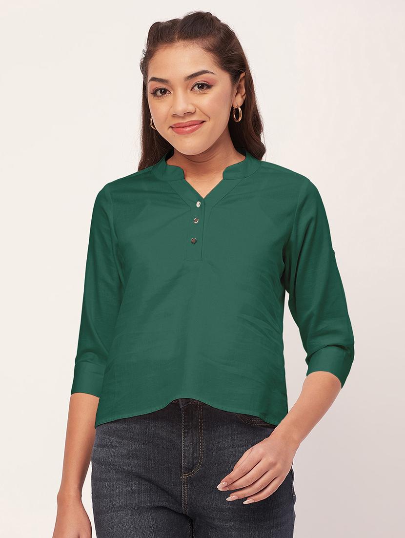 women green satin regular top - 20409567 - Zoom Image - 0