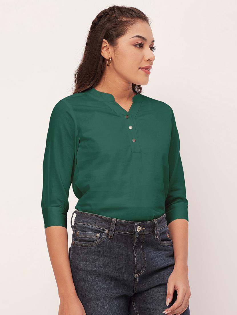 women green satin regular top - 20409567 - Standard Image - 1
